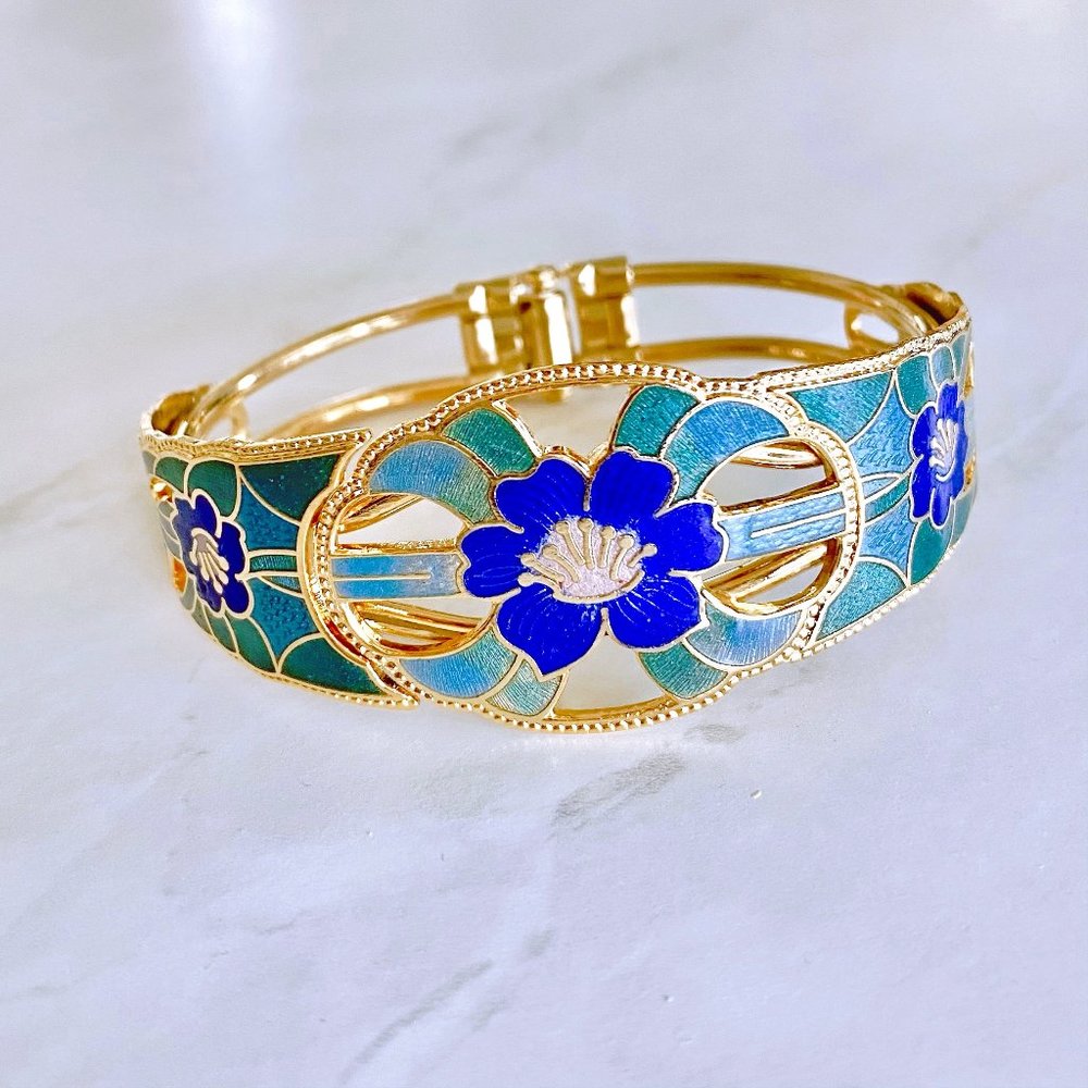 Floral Blue Champleve Enamel Bracelet